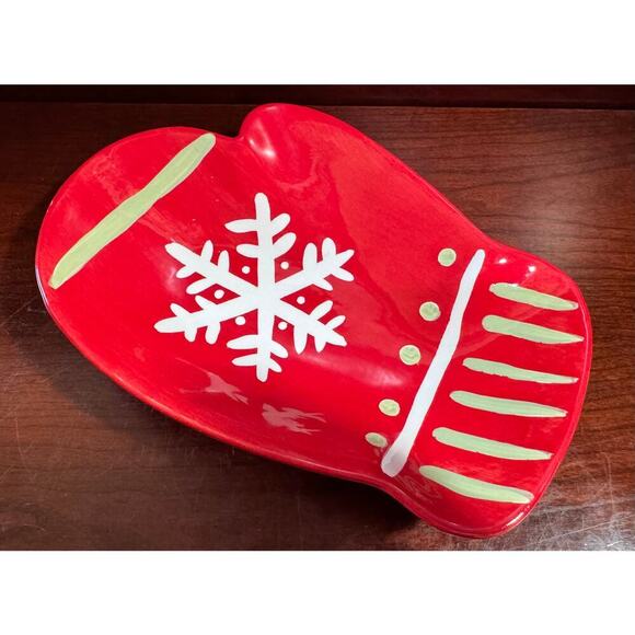 Hallmark Christmas Or Winter Theme Red Mitten W/ Snowflake Serving Plate Dish - Picture 1 of 6